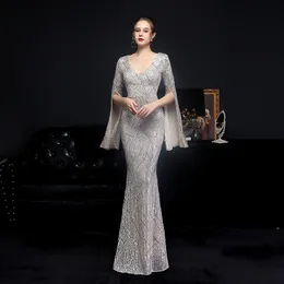 Серебристые вечерние платья с блестками и v-образным вырезом, женское элегантное платье-русалка макси для выпускного вечера, вечернее платье Abendkleider Robe De Soiree Vestidos