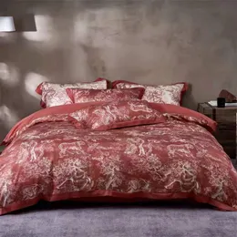 Luxuriöses 5-teiliges King-Size-Bettwäsche-Set aus Seide, Rot, Hochzeit, Gilrs, Leopard, Kissen für Geschenk, Designer-Steppdecke/Bettbezug-Sets, Queen-Size-Bett, gewebt, im europäischen Stil