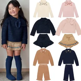 2023 Autunno Inverno Ragazze Maglieria Maglione Gonna Coreano Bambino Bambino Felpa T-shirt Pantaloni Abbigliamento per bambini 231220