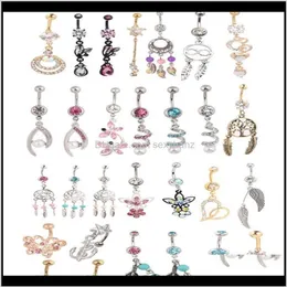 Bell Rings Wholes 20pcs Mix Style Belly Butty Body Body Dangle Dangle Ring Jewelry Cluic207n