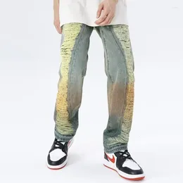 Erkekler Kot 2023 Y2K Sokak Giyim Yığılmış Yırtık Bol Pantolon Erkekler için Giysiler Düz Eski Hip Hop Denim Pantolon Pantaloni Uomo