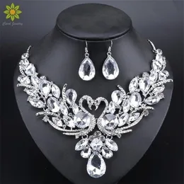 Wedding Jewelry Sets Clear Crystal Bridal Silver Color Swan Pendant Necklace Women Gift Party Prom Earring Accessories 221109277w