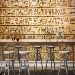 Personalizado po papel de parede estilo europeu retro egípcio clássico pictograma murais restaurante café fundo decoração da parede afrescos300g