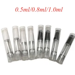 Cartucho de cerâmica 0,5ml 0,8ml 1,0ml 510 Thread Atomizador Vazio 2,0mm de espessura Carrinhos de furos de óleo Personalize logotipo 4pcs Furos de entrada de óleo em tubos de PVC TH205