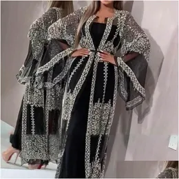 Vêtements ethniques 2021 Abaya Dubaï Robe musulmane Luxe High Class Paillettes Broderie Dentelle Ramadan Kaftan Islam Kimono Femmes Turc Eid Dhvfm