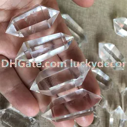 5PC Bacchetta prisma a punto di cristallo di quarzo trasparente lucido Bacchetta a doppia terminazione Cristallo di rocca bianco naturale Meditazione di guarigione minerale di quarzo 238G