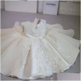 Abiti da ragazza Battesimo Abito da cerimonia bianco Ragazza che borda 1 ° compleanno Bambino Elegante principessa Festa Battesimo Abiti Consegna goccia Ki Dhn4B