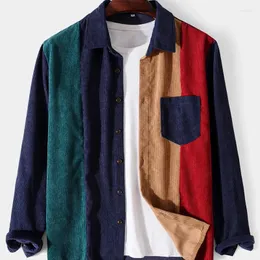 Mäns casual skjortor Fashionabla och enkla långärmad multicolor lapptäckning LAPEL JACKE VERSATILE Lämplig för datum