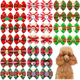 Köpek giyim 10/20/50pcs bowknot kedi saç yayları Noel Baba kauçuk band küçük evcil hayvan aksesuarları için Noel şapka dekorasyonu