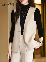 Yitimuceng Slim Women Suit Office Sets Set Sleeveless V Neck Solid Blazers Blazer Casual High Waist Pants 231220 231220