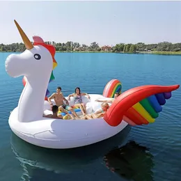 2020 Yeni 6-8 Kişi Büyük Flamingo Havuz Şamandıra Dev Şişirilebilir Unicorn Yüzme Havuzu Adası Havuz Partisi Yüzen Tekne225J