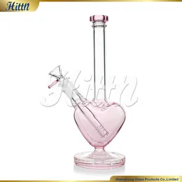 10 Inches Glass Water Pipe Bong Pink Love Heart Shape Wine Base 420 Handblown Glass Smoking Beaker Dab Rig with 14mm Slide Bowl Piece