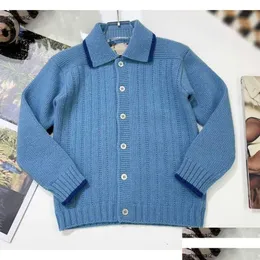 Cardigan Luxury Lapel Baby Pure Blue Single Breasted Button Kids Sweater Size 100-160 High Quality Child Knitted Jacket Nov10 Drop Del Dhnj3