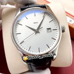 Nova caixa de aço Calatrava 5227 5227G-001 A2813 relógio automático masculino mostrador prateado pulseira de couro relógios para homens Olá relógio HWPP 5 Colo264K