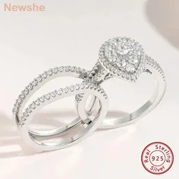 Pierścienie ślubne She 925 Sterling Silver Halo Genialna klaster wysokiej jakości AAAAA CZ Zestaw zaręczynowy dla kobiet Bridal Ring Biżuteria 231219