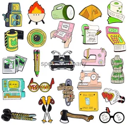 Camera Enamel Brooch Torch Tent Calculator Game Console Pencil Sewing Machine Glasses Axe Switch Metal Badge Lapel Pins Jewelry