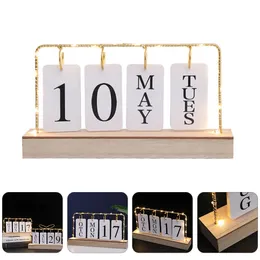 Calendar Desk Wooden Perpetual Desktop Block Vintage Light Decoration Ornament Wood Adornment Decorative Household Office Decor 231220