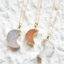 펜던트 목걸이 펜던트 목걸이 자연 달 모양 Druzy Choker Necklace 패션 여성 쥬얼리 펜더 드롭 배달 보석 넥 락 DHU06