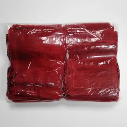 Charms 100st/Lot Wine Red Organza Bags smycken Presentförpackningar Väskor Wedding Party Favor Presentpåse Puches 7x9 9x12 10x15 13x18 15x20cm