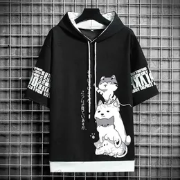 Herrtröjor tröjor japanska mode mäns hoodies sommar män kläder tecknad kort ärm tröjor män casual harajuku streetwear tryck huvtröja topp t231220