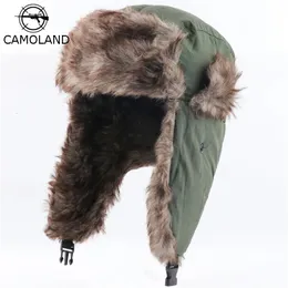 Trapper Hats Camoland Thermal Faux Fur Winter Bomber Hats Män Kvinnor Windproof Earfap Hat Russian Ushanka Caps Trapper Trooper Snow Cap 231219