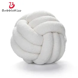 Bubble Kiss Knotted Plush Ball Design Round Throw Pillow Waist Back Wool Knotted Cushion Sofa Bed Decoration Dolls Toys For Kids 231220