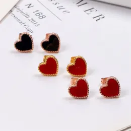 Classic Fashion Lady Brass Black Red Onyx Agate Love Heart Alamed Engagement Orecchini per borchie 2 Color229y