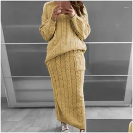 Dostyki damskie 2021 Neue dzianinowy sweter i spódnica dwuczęściowy zestaw kobiet jesienne szczupłe topy spódnice 2 ustawiają stroje