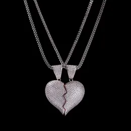 Iced Out Broken Heart Pendant Necklace For Mens Womens Fashion Hip Hop Jewelry Lover Necklaces 1 Pair337H