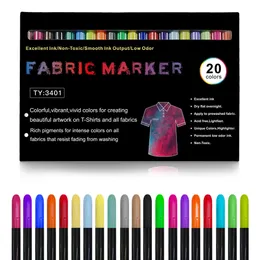 20 ColorsSet Waterproof Colorfast Fabric Textile Marker Pen Permanent färg för DIY -kläder Art Graffiti Ritning Målning 231220