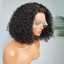 Curto kinky encaracolado bob peruca de cabelo humano pré arrancado t parte rendas perucas peruanas para mulher 231220