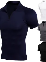 T-shirts pour hommes Sportswear Hommes Col montant Zipper Vêtements à séchage rapide à manches courtes