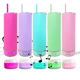 Ready to ship for warehouse matt colored macaron stainless steel vacuum insulated 20oz colorful speaker Music Cup Tumbler can sublimation