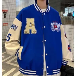 Herrenjacken Blau Bedruckte Baseballkleidung Flut Marke Lose Hong Kong Stil Persönlichkeit Brief Nähen Retro Trend Y2k Casual Paar