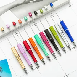 15pcs Yaratıcı DIY Dönen Beyaz Kalem Plastik Top Noktası Kalem Ofis Malzemeleri Boncuk Bead Pens Kids Party Düğün Yazma 231220