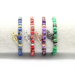 Nuovo sistema solare Nove pianeti Bracciale multicolore Cz Universo terrestre Braccialetti con perline di pietra sedimenti marini naturali da 6 mm Jew279C