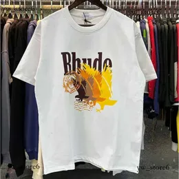 T-shirt da uomo Rhude Camicia Castle Coconut Tree Davanzale Rhude Scenic Casual Allentato Traspirante Manica corta T Shirt Uomo Donna Coppie 6330