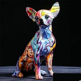 Oggetti decorativi Figurine Colore creativo Chihuahua Cane Statua Semplice Soggiorno Ornamenti Home Office Resina Scpture Artigianato Sto218k