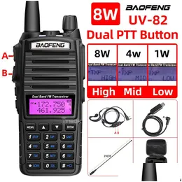 Walkie Talkie Baofeng Uv 82 Real 8W 5W Ham Radio Comunicador Dual Ptt Long Range Two Way Portable FM Amateur Cb Stations Drop Delive Dhdzu