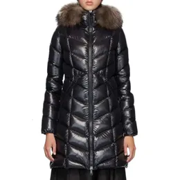 MONCLAIR PUBLER 재킷 디자이너 최고 품질의 고급 패션 여성 롱 코트 모피 칼라 자수 편지 배지 겨울 겉옷 의류 의류