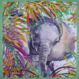 Lenços Tropical Animal Bandana Mulheres Primavera Verão Algodão Lenço Quadrado Aquarela Bonito Elefante Turbante Cabeça Cabelo