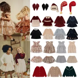 2023 Konges Slojd Kids Cat Mesh Dress KS Christmas Girls Love Paljettklänningar Barn Prinsessan LAPEL KNIT BABY Söt Romper 231220