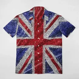 Men's Casual Shirts Graphic Glitter Union Jack Flag UK Sequin A Short Sleeved Shirt Tshirt Suit Leisure High Quality USA Size