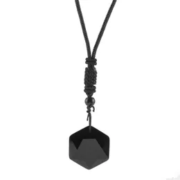 Hänghalsband svart obsidian natursten halsband för män kvinnor amulet hexagram justerbar repkedja colar gåvor198g