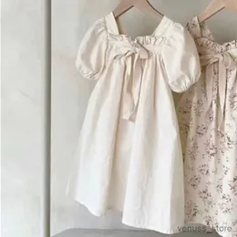 Girl's Dresses Ins Baby Girl Puff Sleeve Dresses Summer Bowknot Flowers Princess Vintage Dress Holiday Party 1-6T Clothes for Young Girls