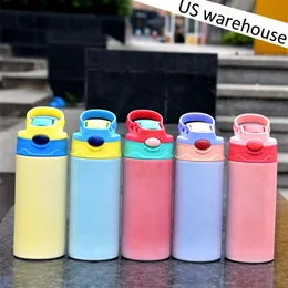 US Warehouse Sublimation Straight Sippy Cup 12oz uV تغيير توهج Tumbler في زجاجة Dark Kids فارغة