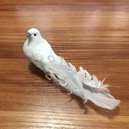 10 pçs falso pássaro pombas brancas penas de espuma artificial pássaros com clipe pombos decoração para casamento natal casa lj2010072239