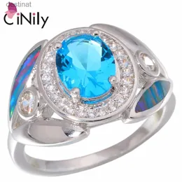 حلقة Solitaire Cinly Rainbow Fire Opal Blue Stone Cubic Zirconia Silver Placed Wholesale for Women المجوهرات الحلقة الحجم 6-9 OJ9231L231220