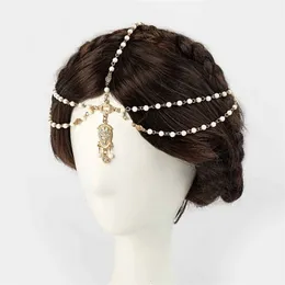Łańcuchy 1pcs moda indyjska boho dekoracja włosów opaski na głowę białe z koraliki zespoł