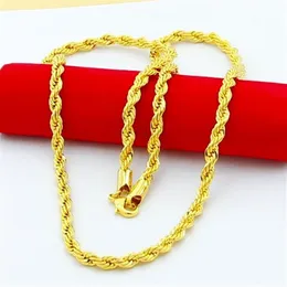 Collar de cadena de cuerda de acero inoxidable chapado en oro real de 18 quilates de 4 mm para hombres Cadenas de oro Regalo de joyería de moda HJ259222u